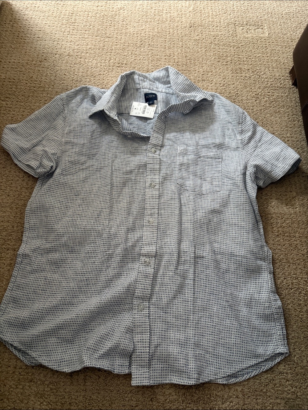 Nautica Short-Sleeve Small Check Button-Down Shirt - Light Blue & White